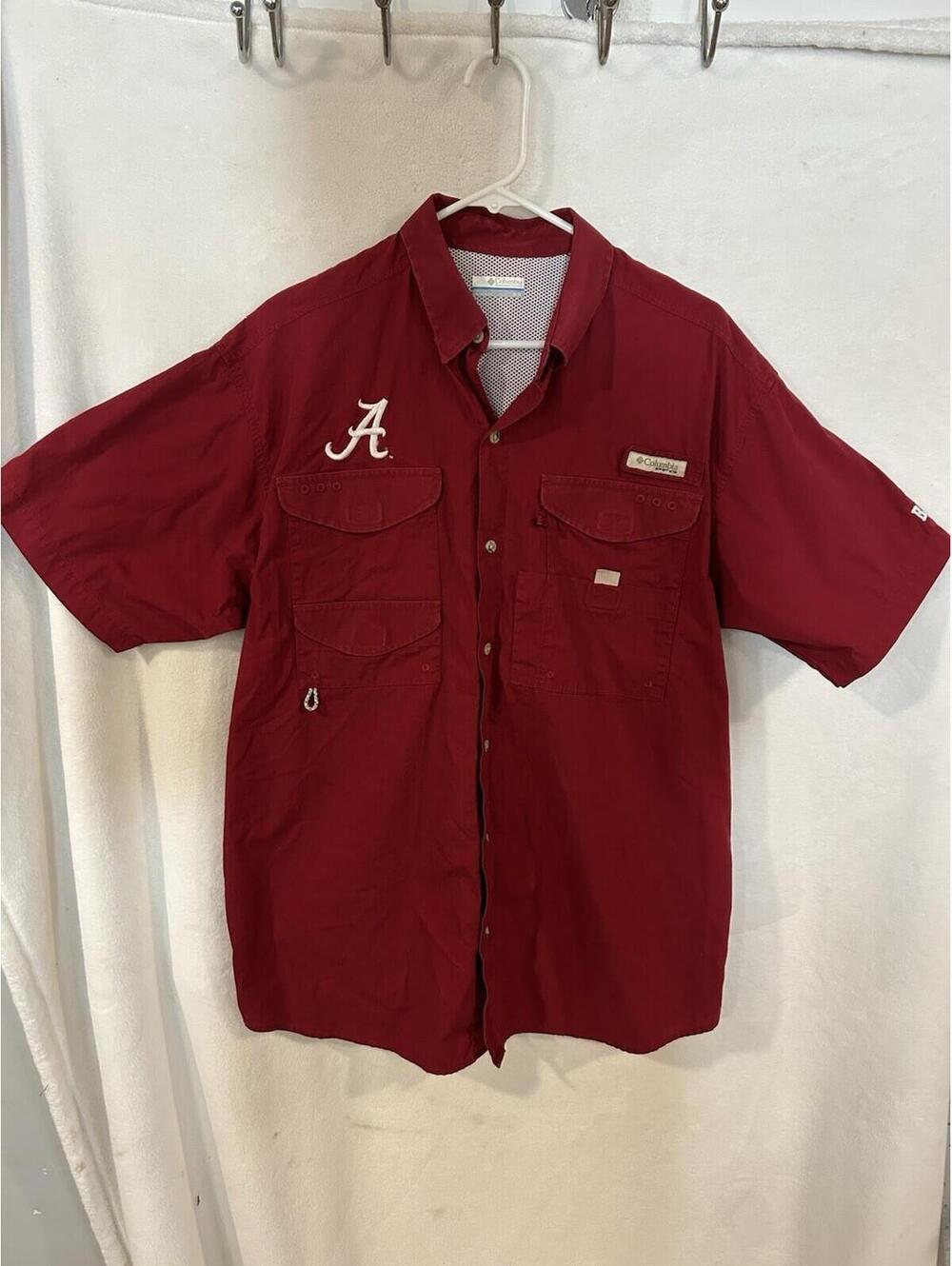 Columbia PFG University Of Alabama Fishing Shirt Men's Medium Crimson Vented
